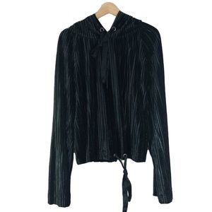 Rachel Roy Ribbed Velvet Hoodie Pullover Long Sleeves Black Sz M